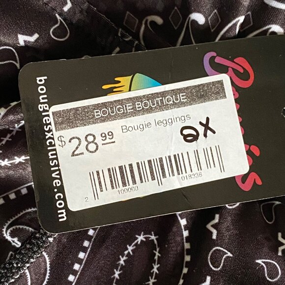 Bougie Boutique Women’s Leggings Size XXL 2XL Black White Paisley Print Spellout - Picture 5 of 8